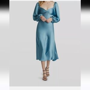 $450 Sachin & BaBI Sweetheart A-line Elegant Blue Satin Dress